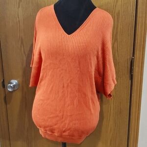 Lafayette 148 new york nwt orange drop shoulder short sleeve v neck sweater